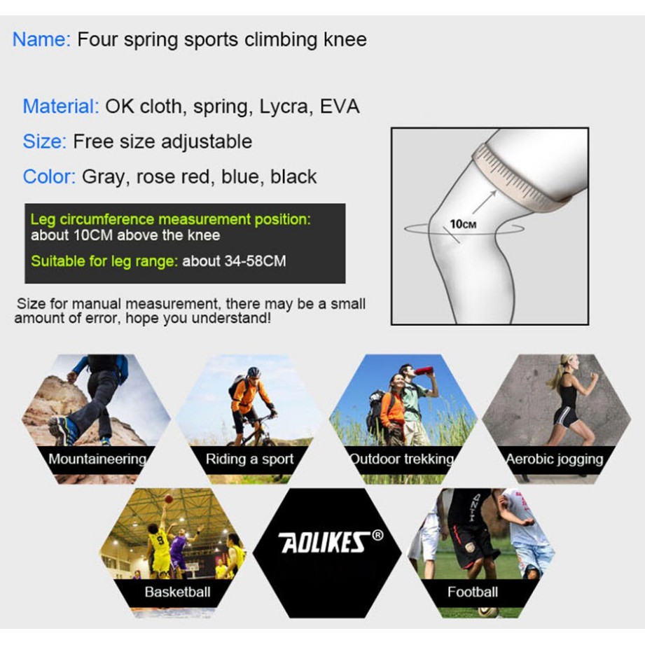 7912 Aolikes Deker Lutut 4 Spring Knee Pad Support Adjustable Sports Knee Patella Support Kneepad