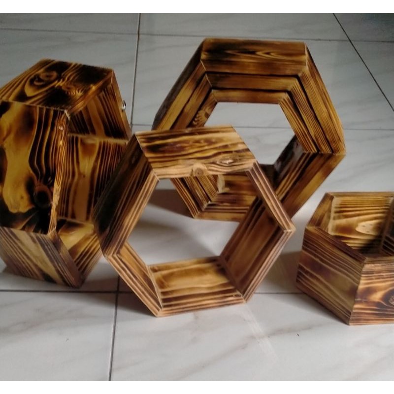 RAK DINDING SEGI ENAM HOXAGONAL 1SET 3PCS