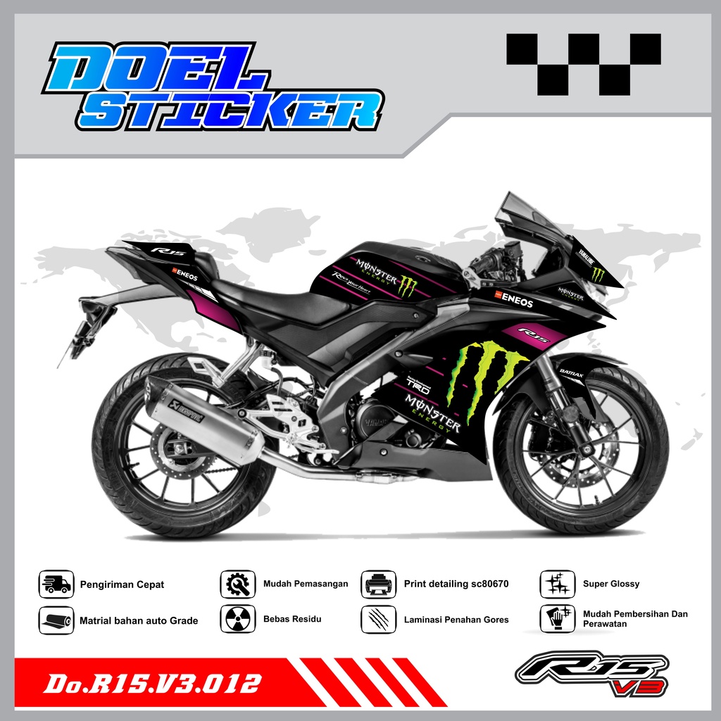 STICKER STRIPING R15 V3 - STICKER STRIPING SEMI FULL LIST VARIASI HOLOGRAM , CROME R15 V3 DOEL 012