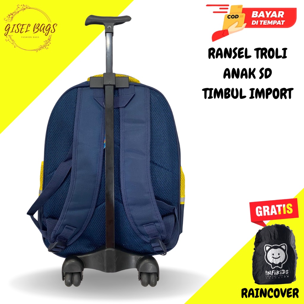 Tas troli anak laki laki sekolah sd gambar timbul karakter superhero waterproof