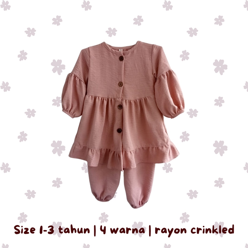 baju anak perempuan 1 2 3 tahun setelan one set rayon flowy tunik popi setelan anak perempuan lengan panjang SCARLET basic one set
