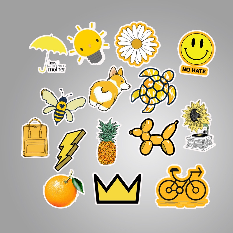 50 Pcs / set Stiker Desain Bunga Lemon Warna Kuning Tahan Air Untuk Dekorasi Kulkas Skateboard