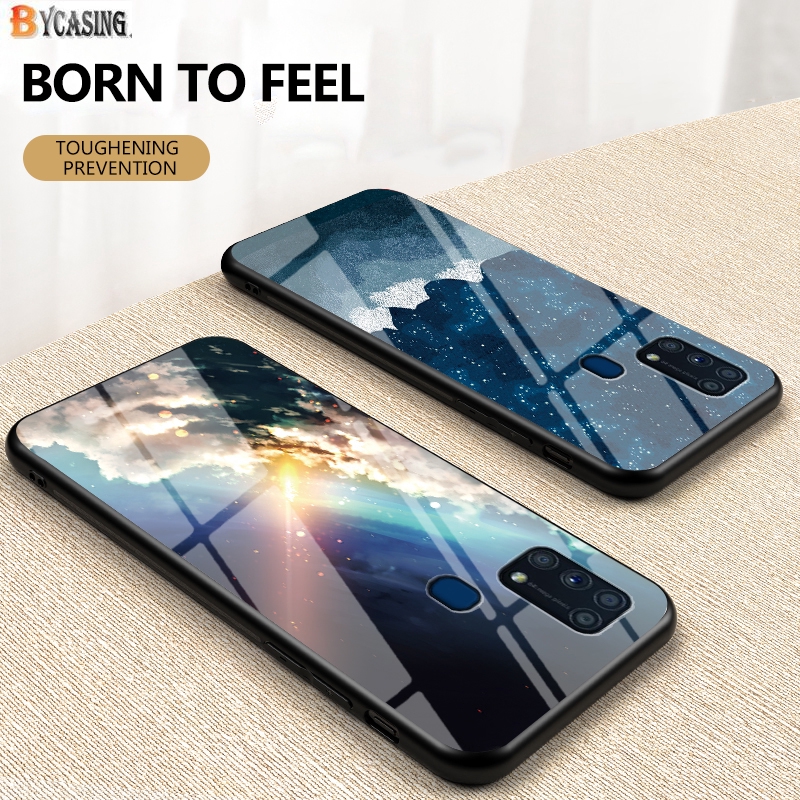 Samsung Galaxy M31 Case Sky Star Starry Colorful Soft Silicone Frame Tempered Glass Back Phone Cover BY