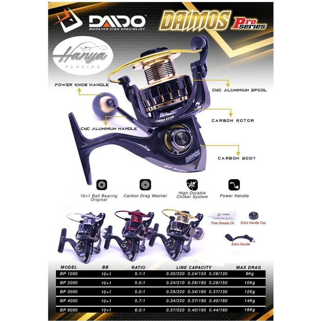 REEL DAIDO DAIMOS PRO SERIES ASLI 1000 2000 3000 4000 6000 POWER HANDLE TERMURAH BAGUS KUAT TERLARIS