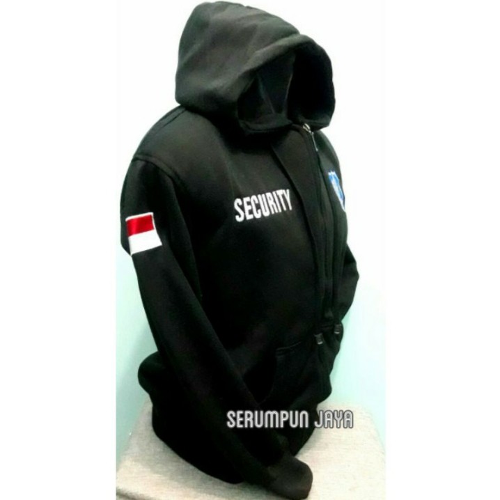 JAKET SECURITY LOGO BIRU - SWEATER SECURITY HITAM LOGO BIRU - HOODIE ZIPPER SECURITY BORDIR