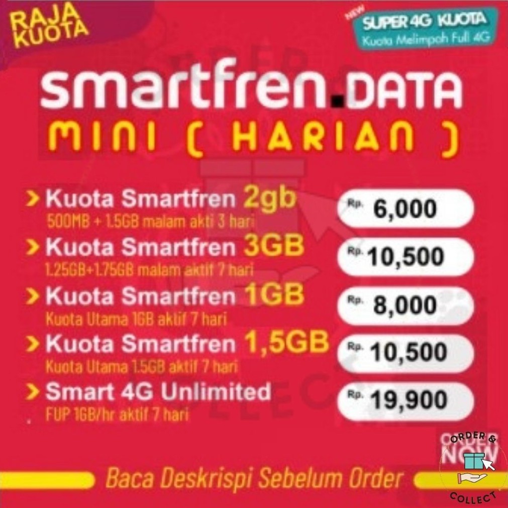 TERMURAH  Kuota Smartfren Harian Termurah Unlimited Fup 7hari  2GB 3GB 1GB 1,5GB Proses Langsung