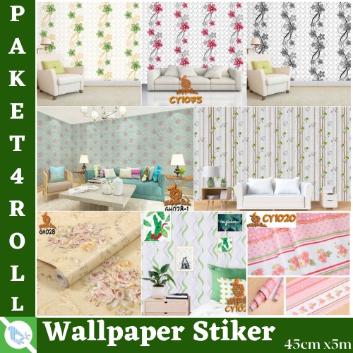 PRODUK NEW PAKET 4ROLL ( BUY 3 GET 1 FREE ) WALLPAPER STIKER DINDING BAHAN PVC PREMIUM HIGH QUALITY MOTIF BUNGA SHABBY MODERN BEST SELLER !!!!