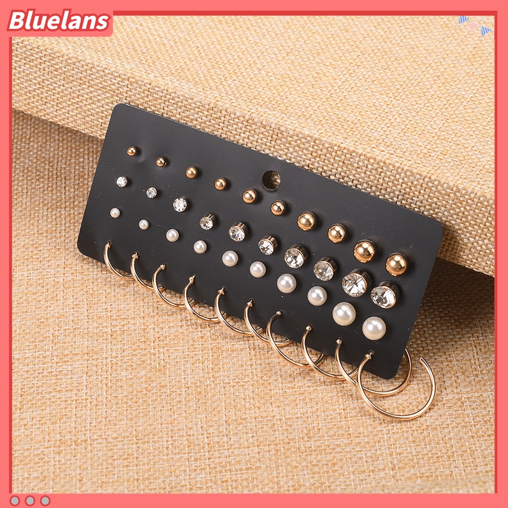 40pcs / Lembar Anting Stud Bentuk Bulat Aksen Mutiara Tiruan Bahan Cubic Zirconia Untuk Wanita