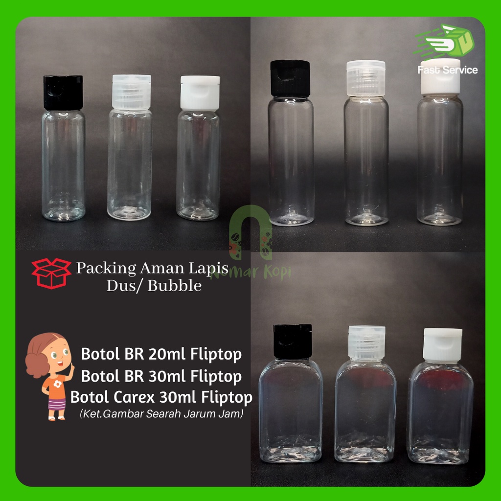 Botol 20ml Fliptop BR Botol Tinta Parfum Essential Oil Serum Sanitizer PET Tebal