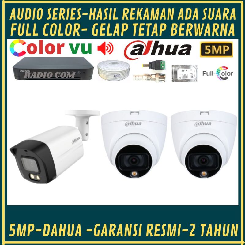 PAKET CCTV DAHUA 5MP FULL COLOR 4 CHANNEL 3 KAMERA AUDIO FULL COLOR