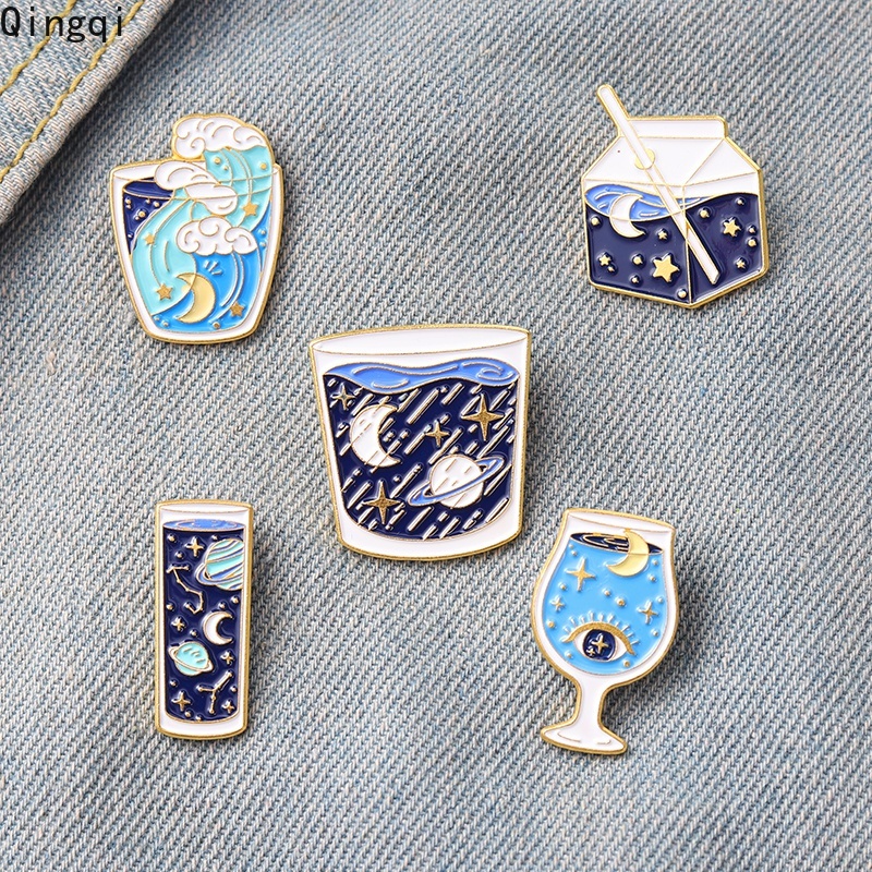 Bros Pin Enamel Desain Planet / Bulan / Bintang / Ombak Laut Untuk Dekorasi Tas Ransel / Topi Pria / Wanita