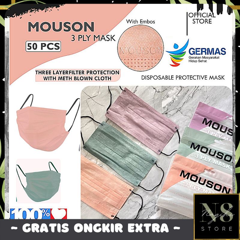 ✨NAGIHI✨ MASKER MOUSON 3PLY EARLOOP WARNA LADY PINK / NUDE PINK / ISI 50PCS DISPOSABLE MASK