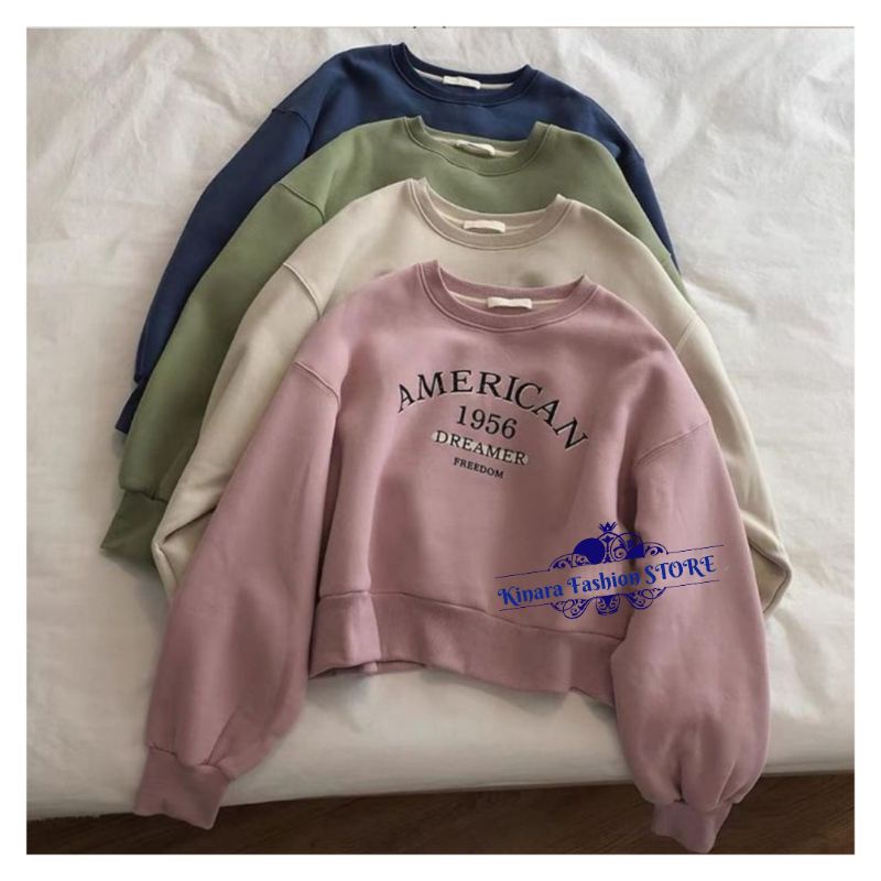 AMERICAN CROOPE Oversize Sweater Crewneck Oblong | Sweater Wanita Fashion Terkini Korean Style