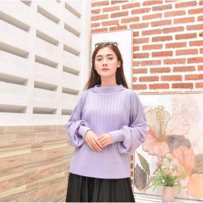 Sweater Rajut Turtleneck Button Oversize