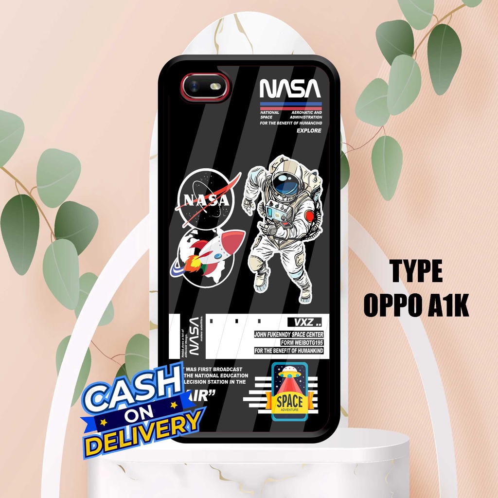 CA Case Hardcase OPPO A1K Glossy Motif Nasa Astronot Unik 2D Case Kilau Softcase Casing Sarung Hp Bi