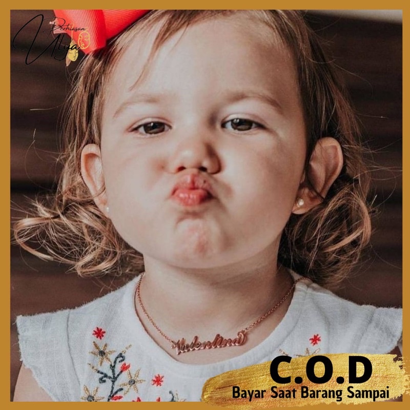 KALUNG UKIR NAMA ANAK BAYI CUSTOM TITANIUM LAPIS EMAS ASLI ANTI KARAT AKSESORIES PERHIASAN NECKLACE