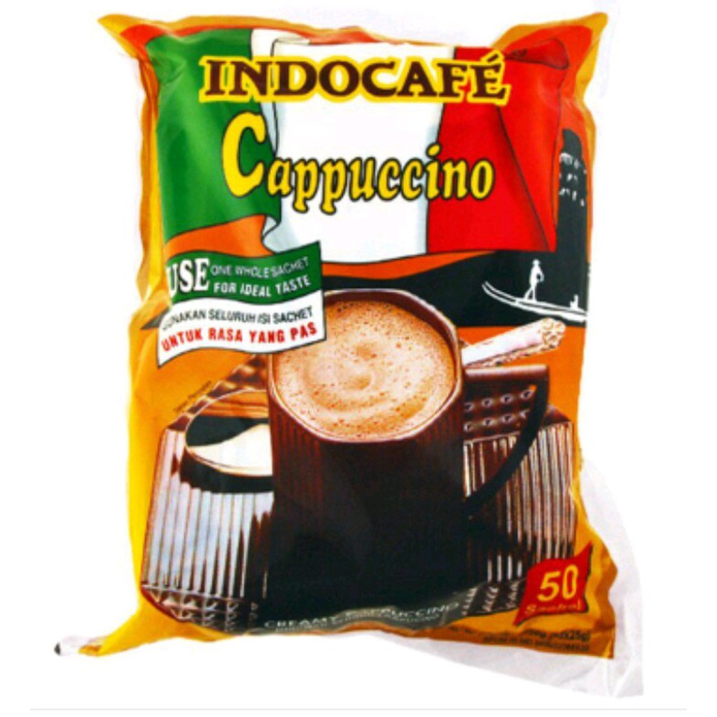 

Kopi Indocafe Cappucino Sachet 25gr (1 pack isi 50 pcs)
