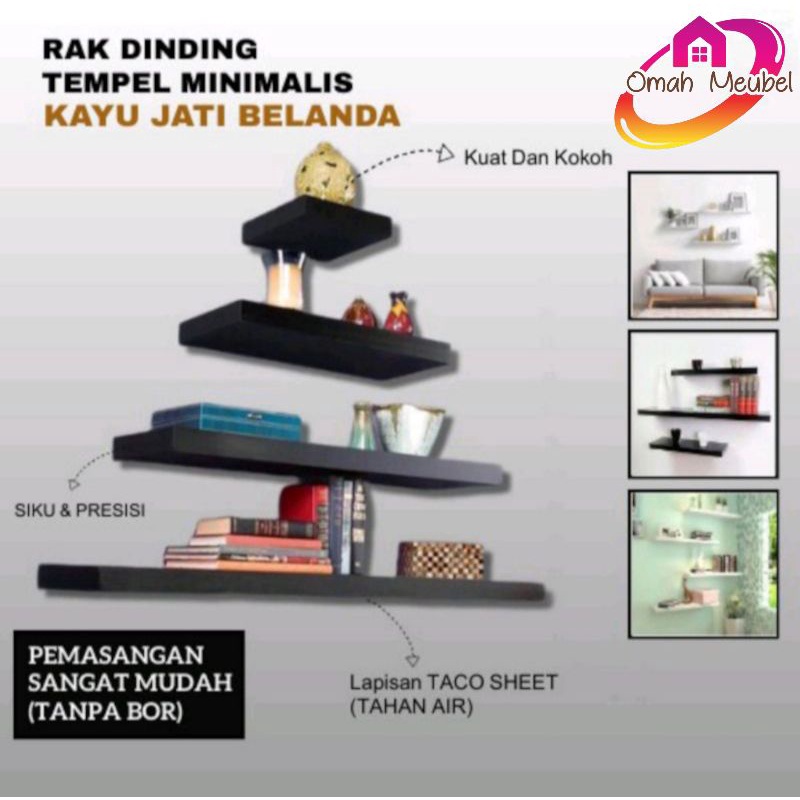 Rak Dinding Tempel Kayu Minimalis Partisi Hiasan Dekorasi Rumah TANPA BORR