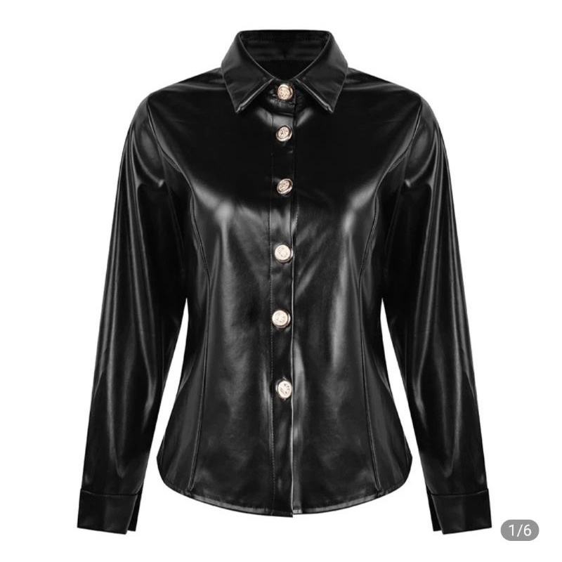 [BISA COD] Jaket Semi Kulit Wanita Crop Black Slimfit /Leather Premium