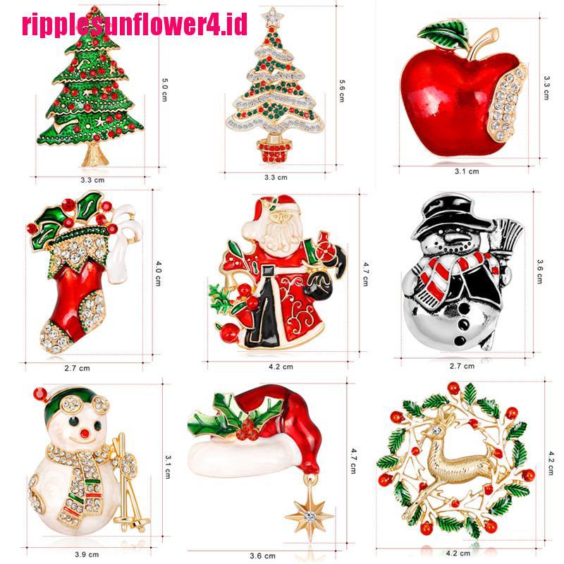 Bros Pin Enamel Bentuk Pohon Natalrusaloncengsnowman Aksen Kristal Untuk Wanita