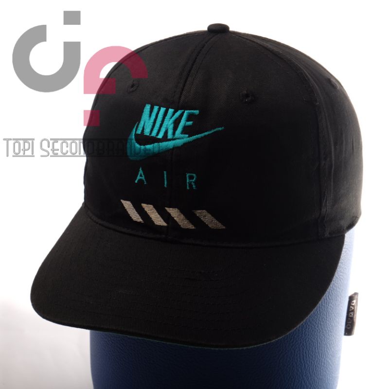 (VINTAGE) Topi Cap merk Nike logo Nike Air warna hitam undervisor hijau , Prelove Bekas Second Origi