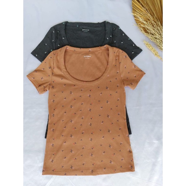 OLDN*VY RIBBED KNIT PRINT T SHIRT/BLOUSE WANITA