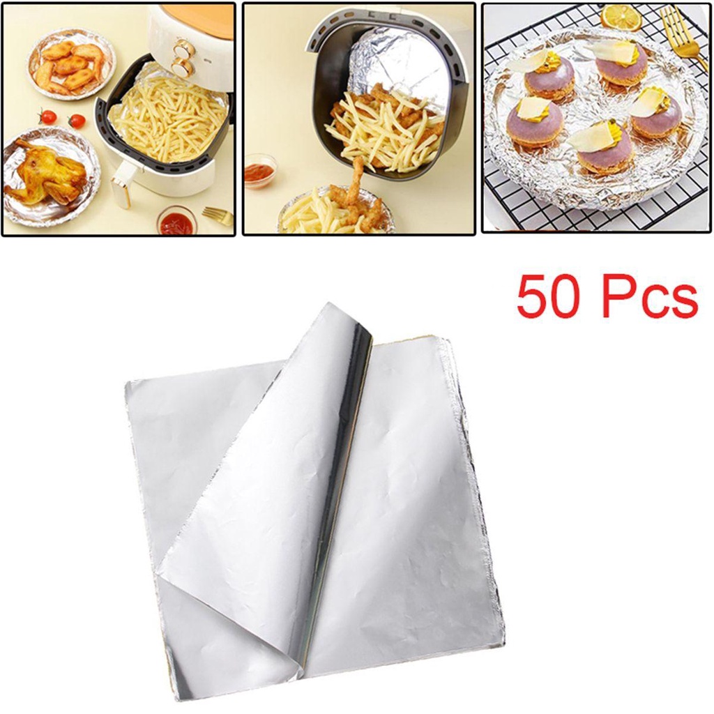 Solighter 50Pcs Air Fryer Foil Liner Praktis Microwave Baking Air Fryer Liner