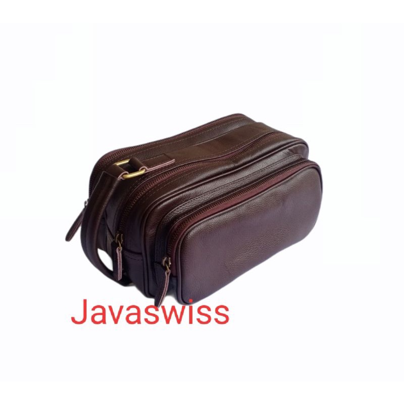 tas tangan pria kulit asli cokelat tua motif kulit jeruk toiletters leather clutch