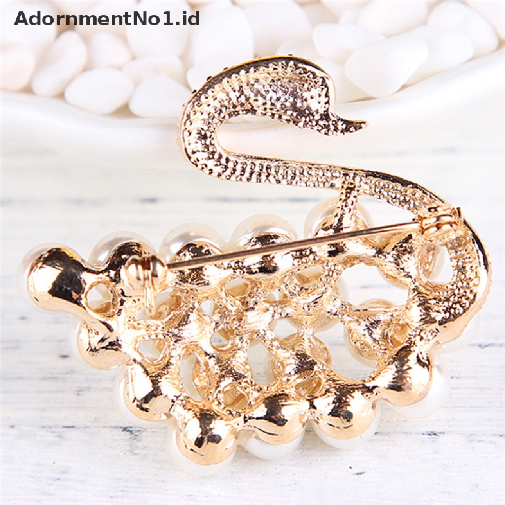 (AdornmentNo1) Pin Bros Angsa Hiasan Kristal + Mutiara Imitasi