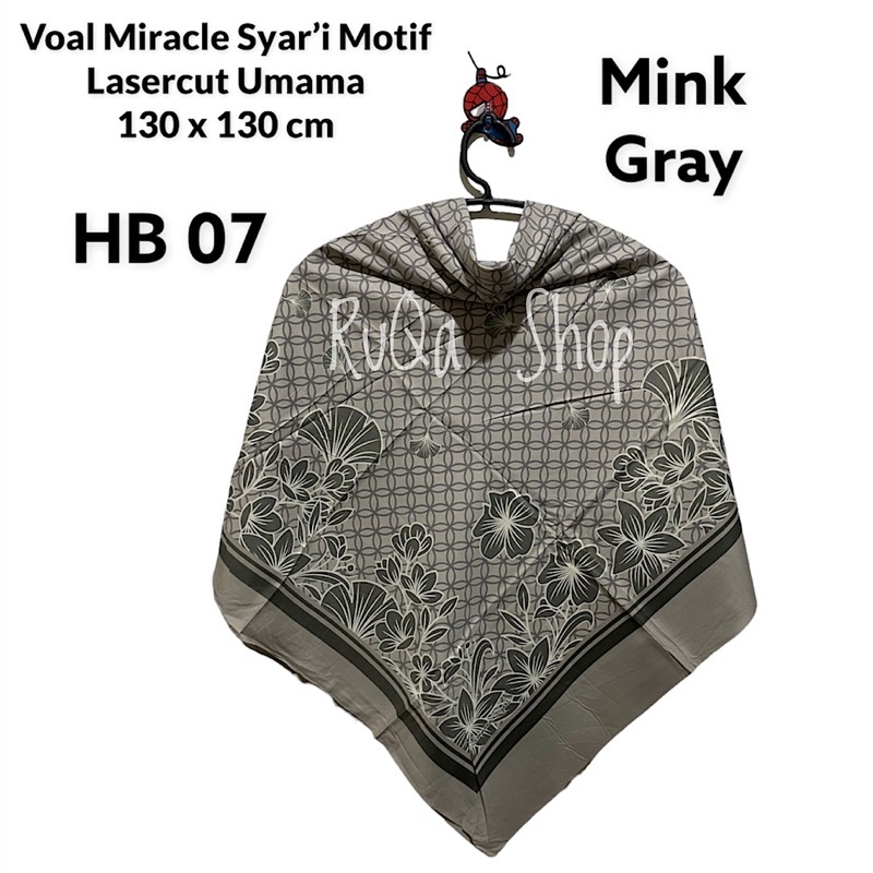 Hijab Segi Empat - Jilbab Syari - Hijab Jumbo - Jilbab Motif - Voal Miracle Syari - Motif Lasercut - Umama Scarf-HB 07 Mink Gray