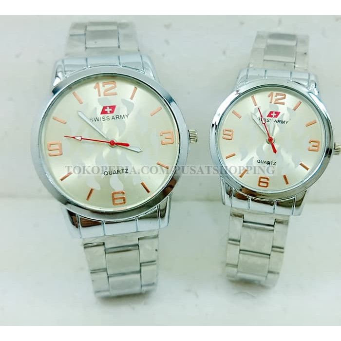 Jam Tangan tali rantai warna silver couple swiss army