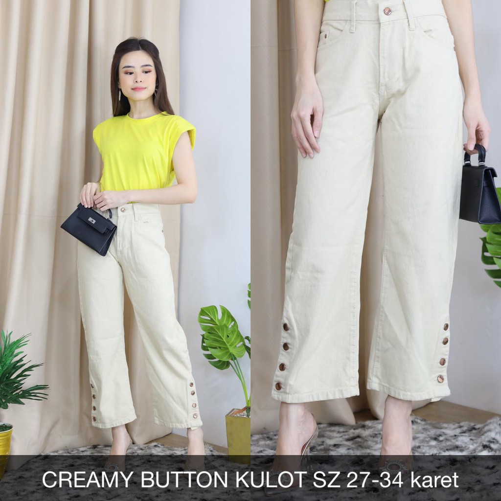 CELANA JEANS WANITA CREAMY BUTTON KULOT