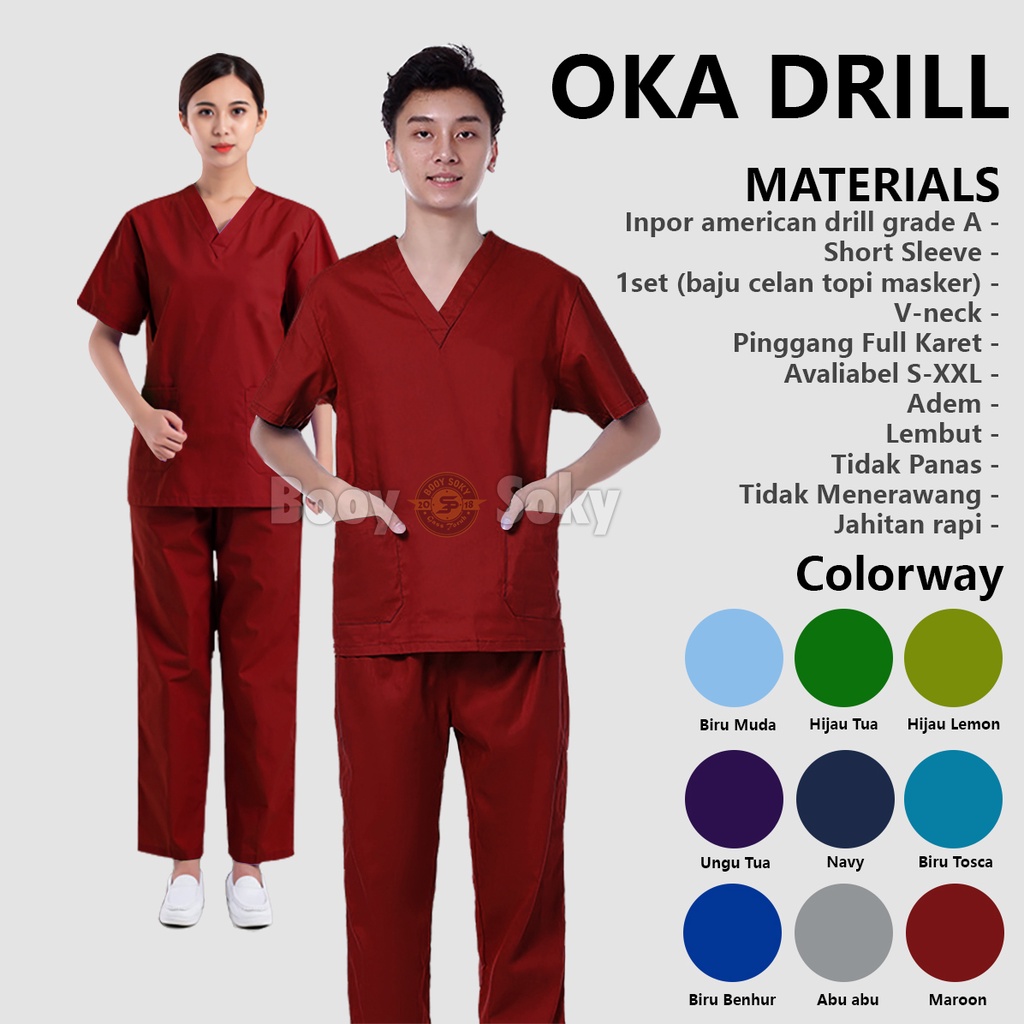 BAJU OK BAJU JAGA DOKTER PERAWAT BAJU OKA SCRUB BAJU OKA LENGAN PENDEK PRIA DAN WANITA