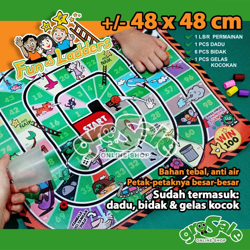 GAME ULAR TANGGA FUN LADDERS SUPER HERO DADU BIDAK MAINAN EDUKASI COVID HIDUP SEHAT PAKAI MASKER TOY