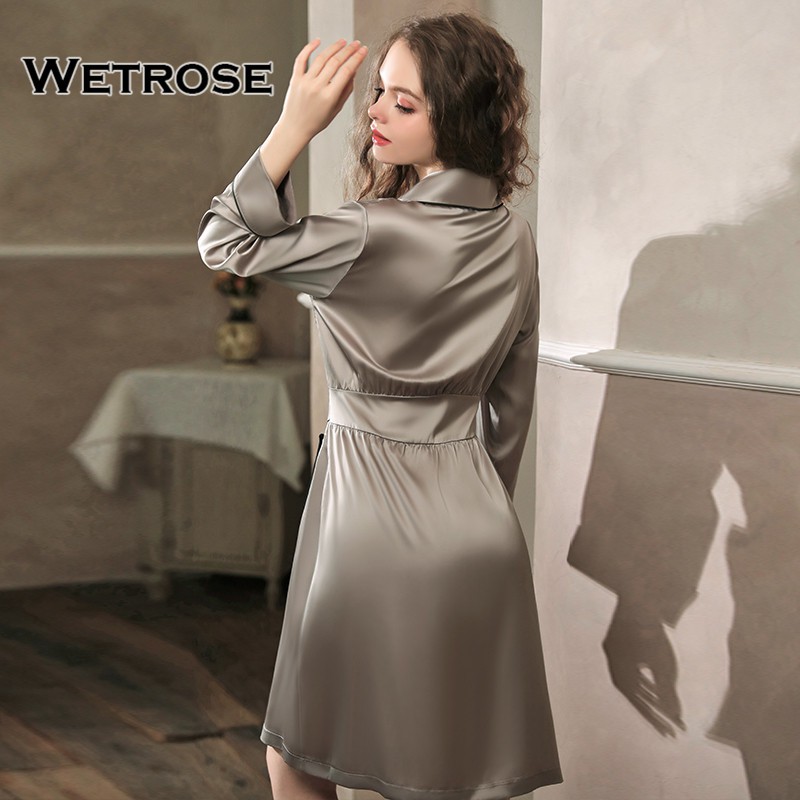 【Wetrose】Women Sexy Imitation Silk Private Satin Elegant Charming Robe Bathrobe Nightgown Kimono Bride