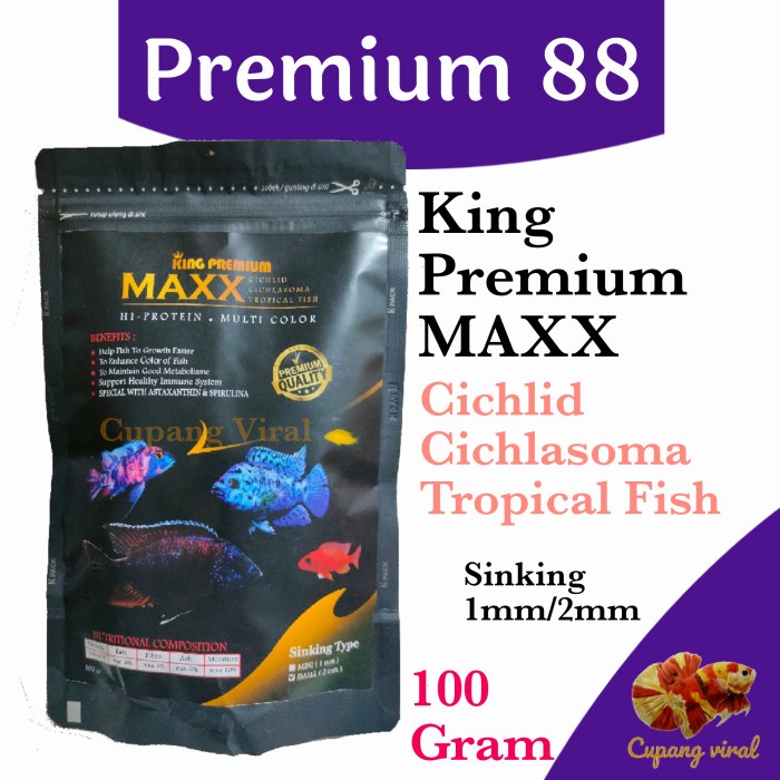 PREMIUM 88 - Pelet Cichlid MAXX King Premium SINKING 100 Gram