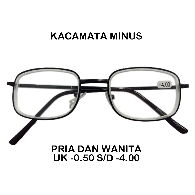 Kacamata Baca Minus Ukuran -0.50 s/d -400 Kacamata Baca Rabun Jauh Unisex Frame Kotak Hitam