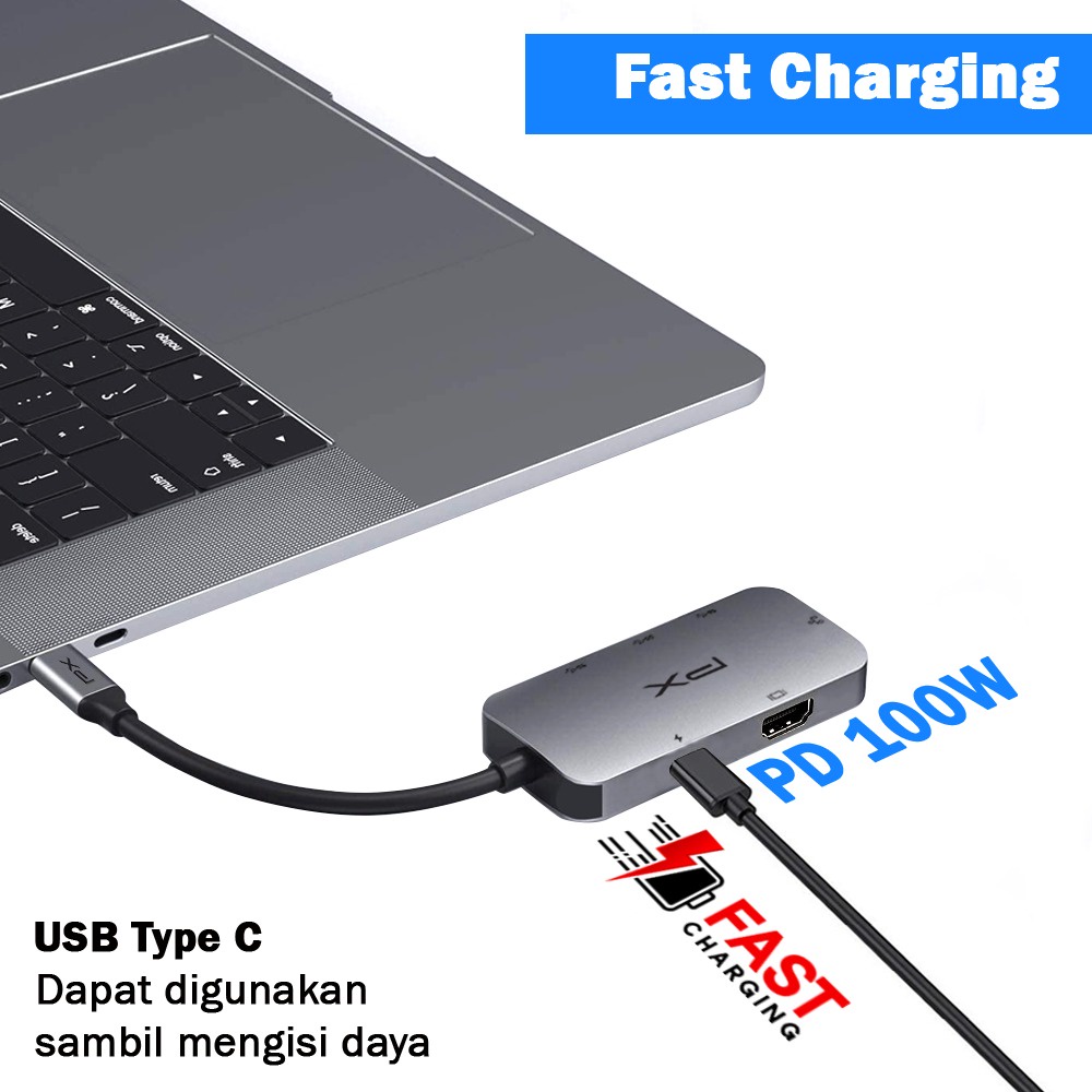 USB Hub Type C Converter Laptop HDMI LAN RJ45 6in1 PX UCH16