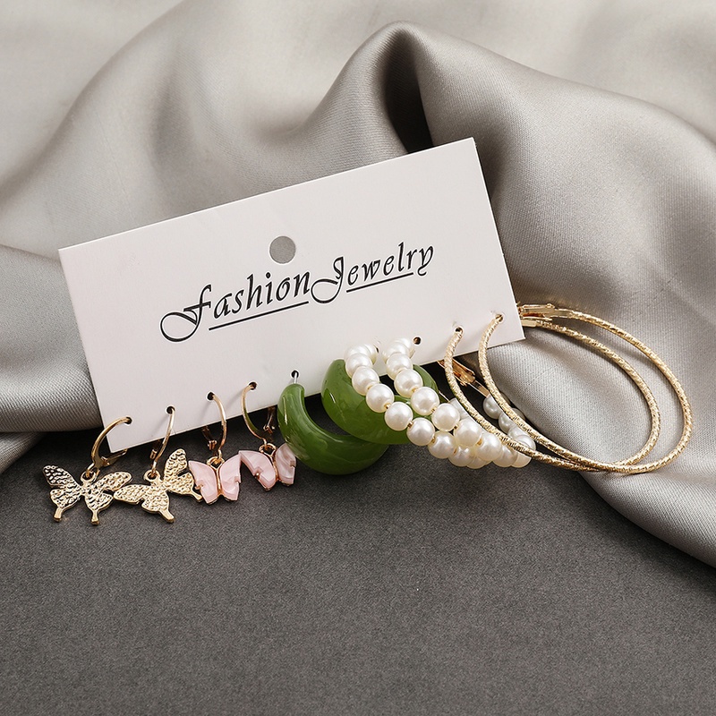 Set Anting Hoop 17km Gold Silver Hias Mutiara Bentuk Hati Butterfly Drop Untuk Aksesoris Perhiasan-25