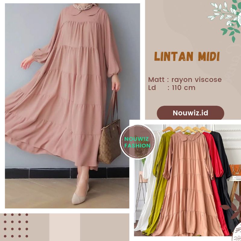 (REALPIC) LINTAN MIDI DRESS GAMIS KATUN RAYON VISCOSE PREMIUM HOMEDRESS HOMEYDRESS FULL REMPEL JUMBO