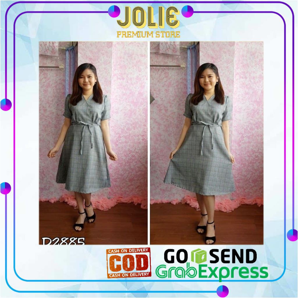 PREMIUM DRESS MIDI CASUAL WANITA MOTIF KOTAK KATUN ZARA D2885