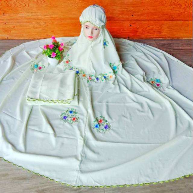 MUKENA MUKENAH RUKUH TELEKUNG  POTONGAN PUTUSAN ATAS BAWAH  DEWASA MOTIF BORDIR BUNGA TIMBUL MURAH