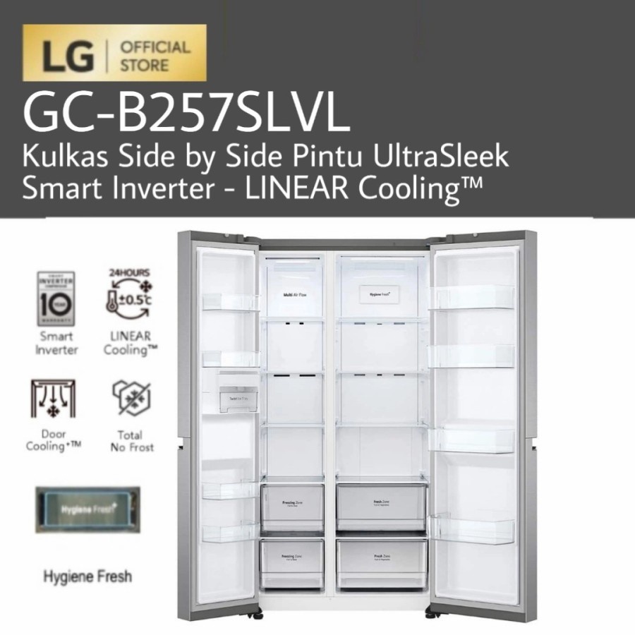 LG GC-B257SLVL Kulkas Side by Side Pintu Ultra Sleek Smart Inverter 647L