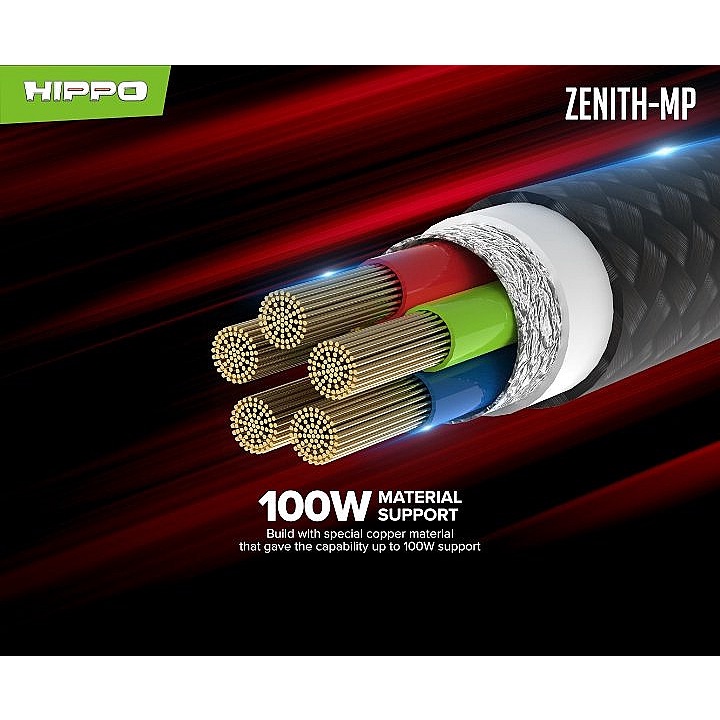 Hippo Zenith MP Kabel Data USB Type C 5A Fast Charging Support 100W Original