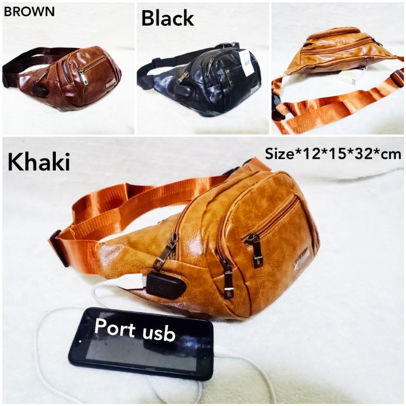 Waistbag pria kulit tas pinggang kulit import china slempang pria promo termurah