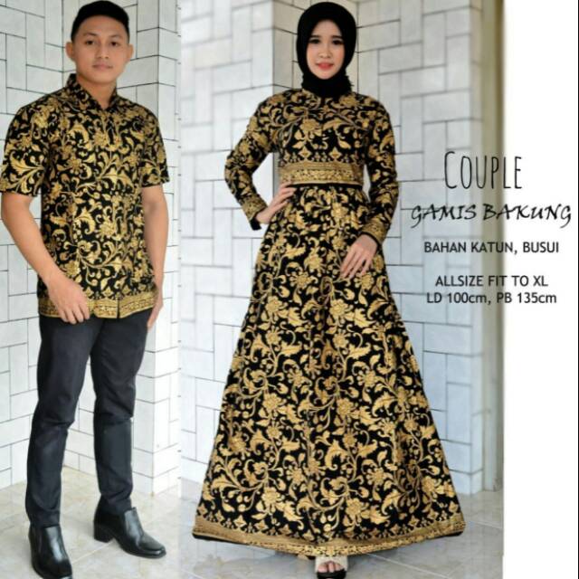 Batik Jaya - Set Couple Batik Keluarga Gamis Prada Bakung Kembang Gede