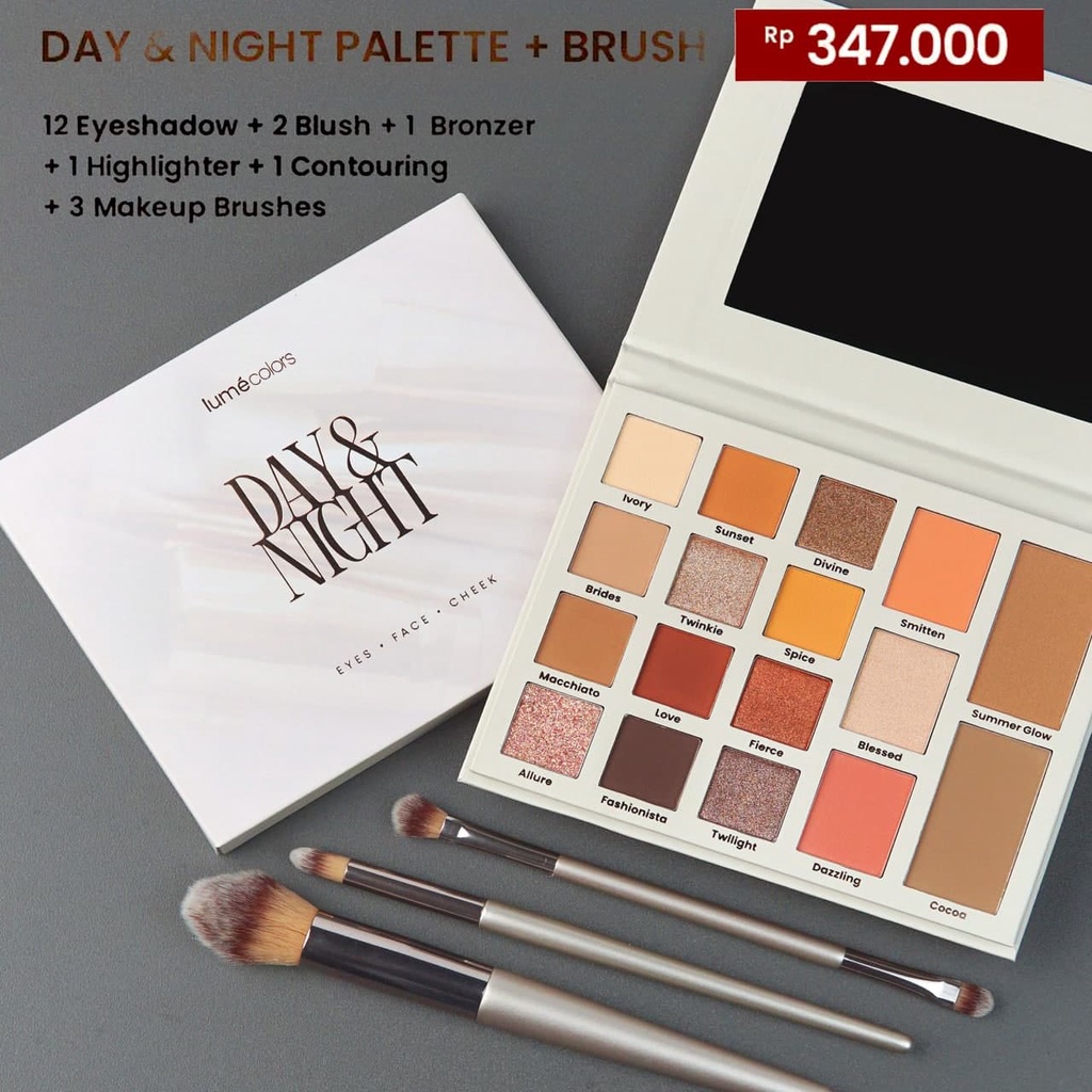 Lumecolors Pallete Eyeshadow Highliter Blush on Bronzer All in One Day and Night