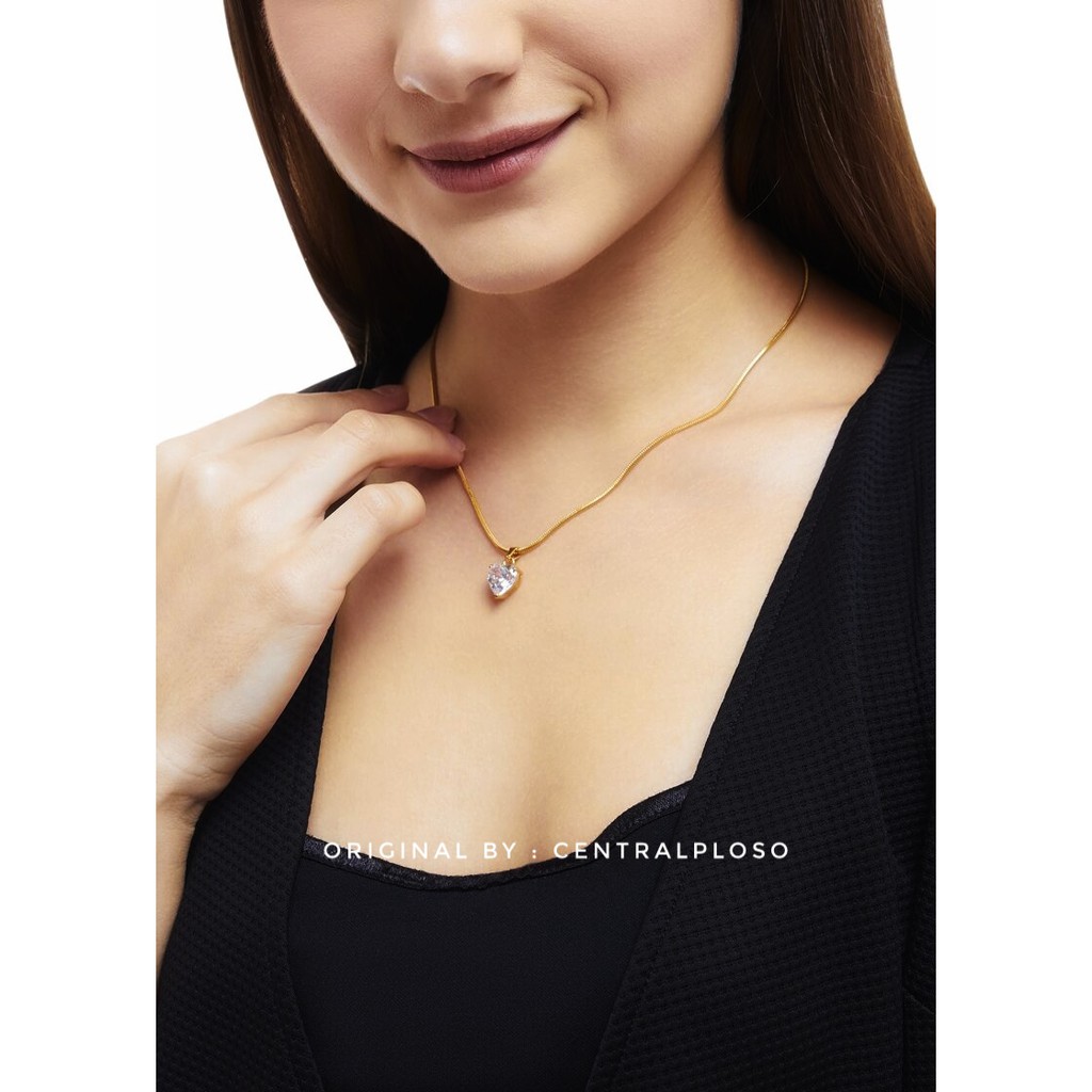 KALUNG TITANIUM Warna GOLD 18K Love Permata Anti Karat Anti Hitam Awet Berkilau FREE BOX