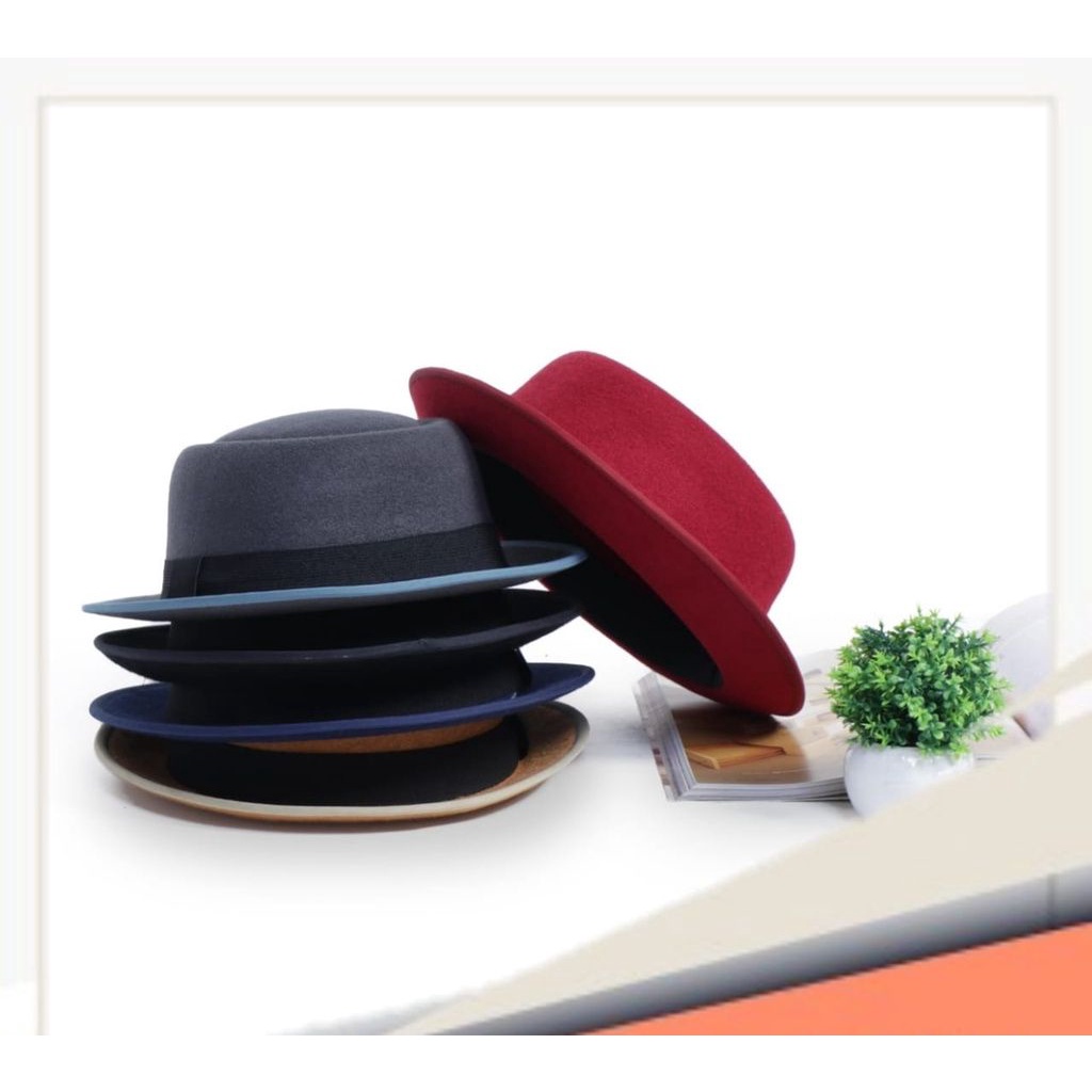 * Topi Fedora Pria Pedora Porkpie Hat Original Bulat Rantang #