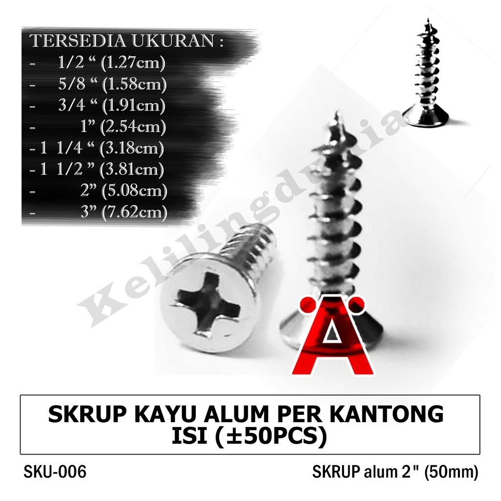 Skrup 6x2" (50bh) Aluminium Kayu Triplek Papan Engsel Trapes Lemari